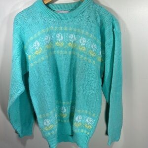 Sweat Jamknits 80's Vintage Aqua &Yellow Sweater Jumper pullover Crewneck spring
